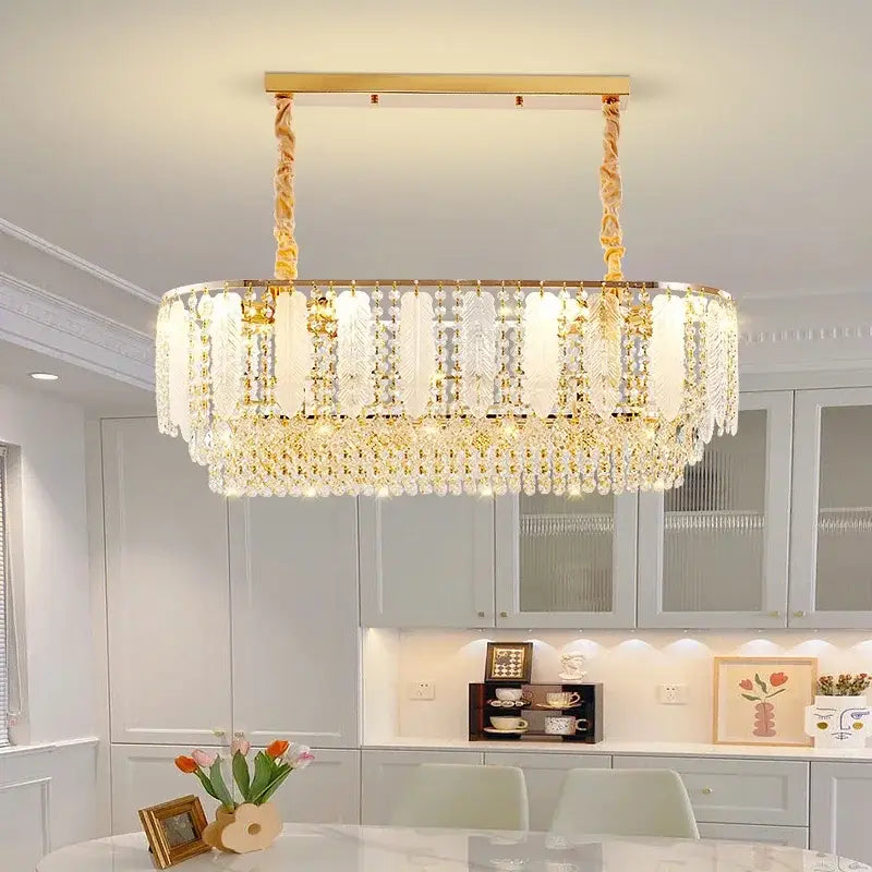 Elegant tiered gold crystal chandelier light for dining room