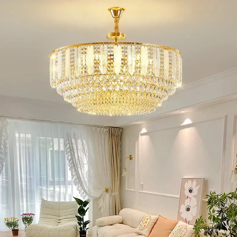 Elegant tiered gold crystal chandelier light for dining room