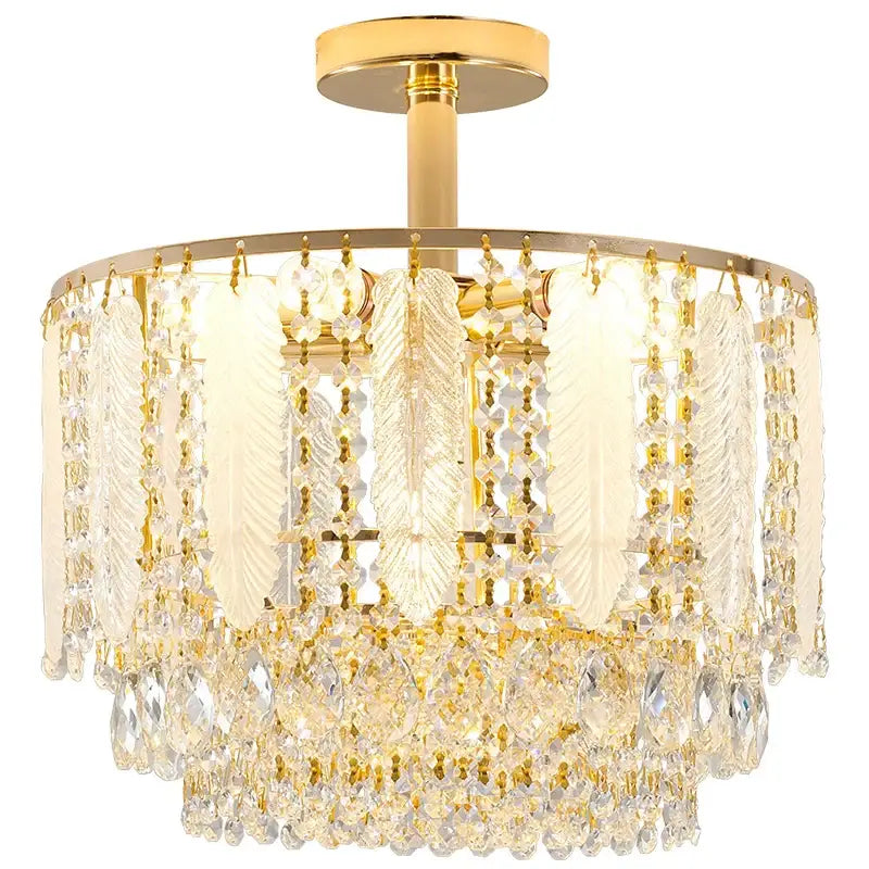 Elegant tiered gold crystal chandelier light for dining room