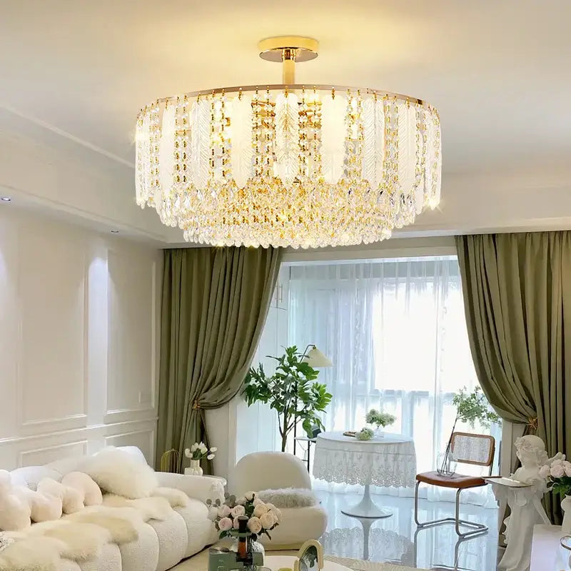 Elegant tiered gold crystal chandelier light for dining room