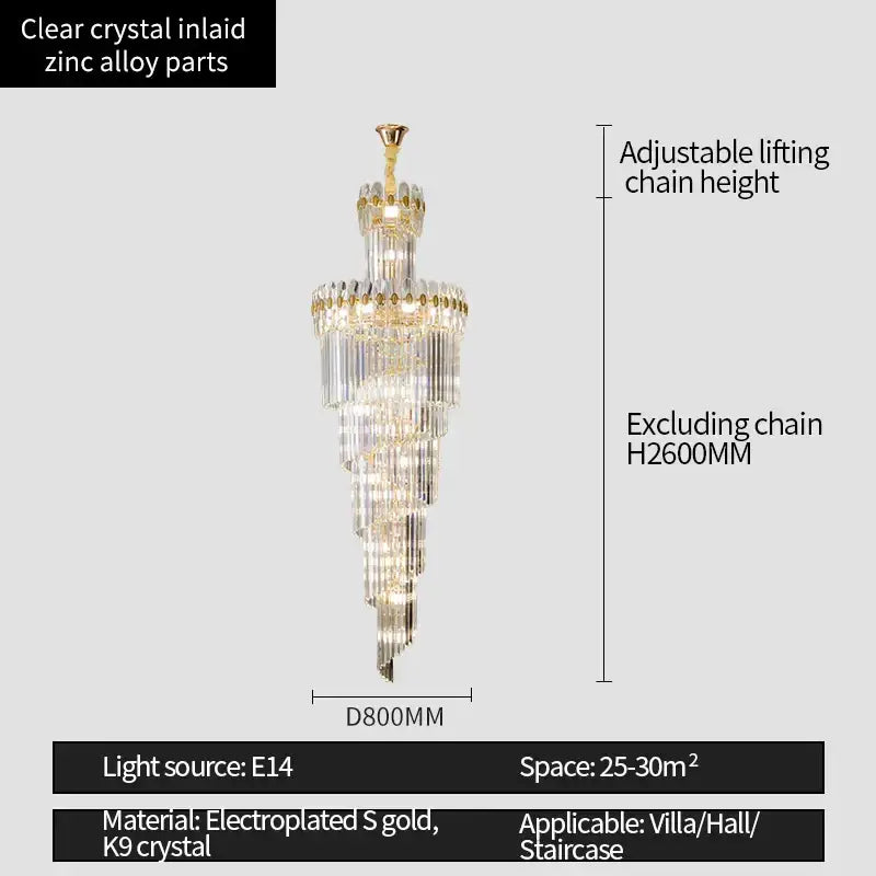 Decorbites crystal chandelier gold multi tiered stairwell lighting