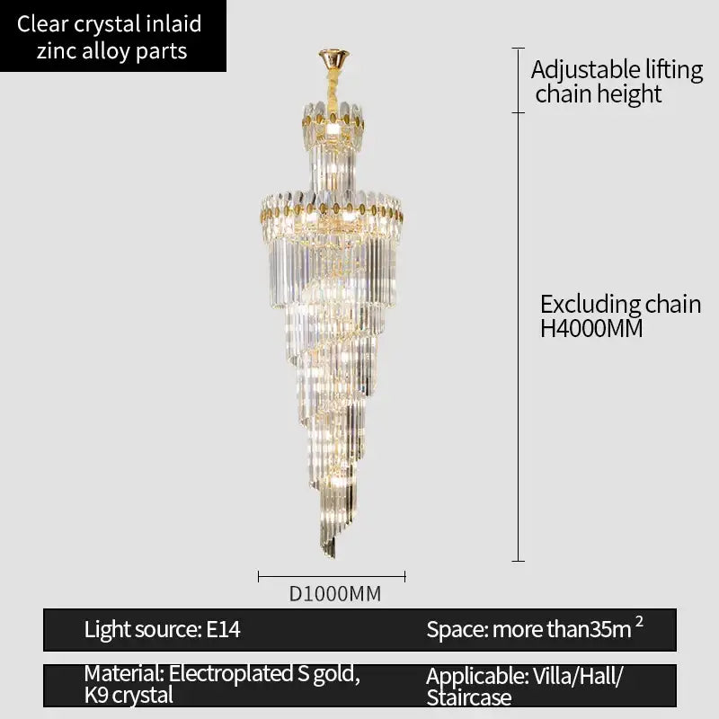Decorbites crystal chandelier gold multi tiered stairwell lighting
