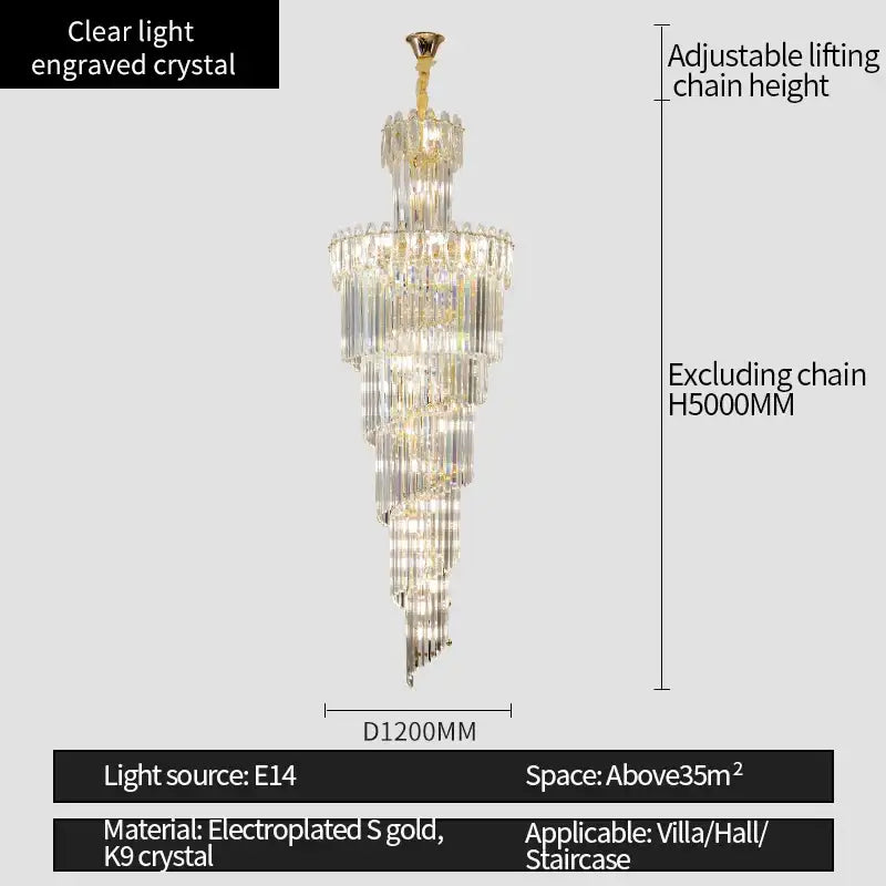 Decorbites crystal chandelier gold multi tiered stairwell lighting