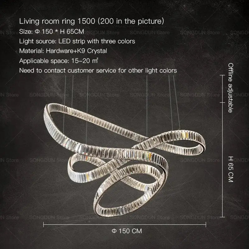 Modern spiral silver decorbites crystal chandelier living room light