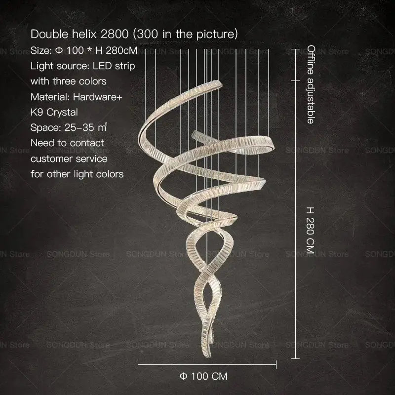Modern spiral silver decorbites crystal chandelier living room light