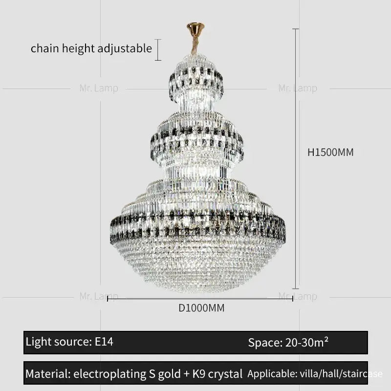 Luxury gold and clear black decorbites crystal chandelier living room