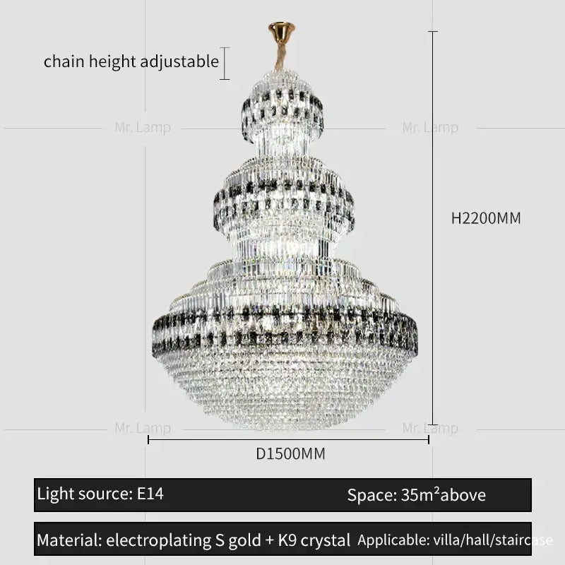 Luxury gold and clear black decorbites crystal chandelier living room