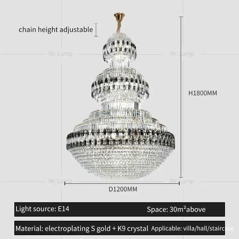 Luxury gold and clear black decorbites crystal chandelier living room