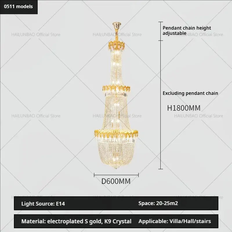 Luxury gold decorbites crystal chandelier for living room stairwell