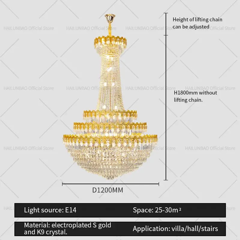Decorbites crystal chandelier gold multi tiered living room light