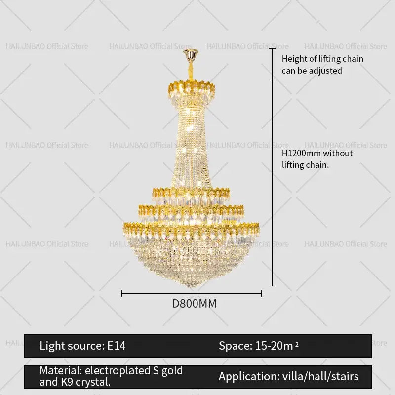Decorbites crystal chandelier gold multi tiered living room light