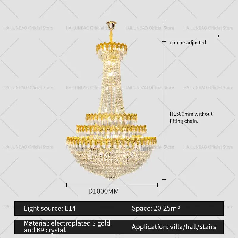 Decorbites crystal chandelier gold multi tiered living room light