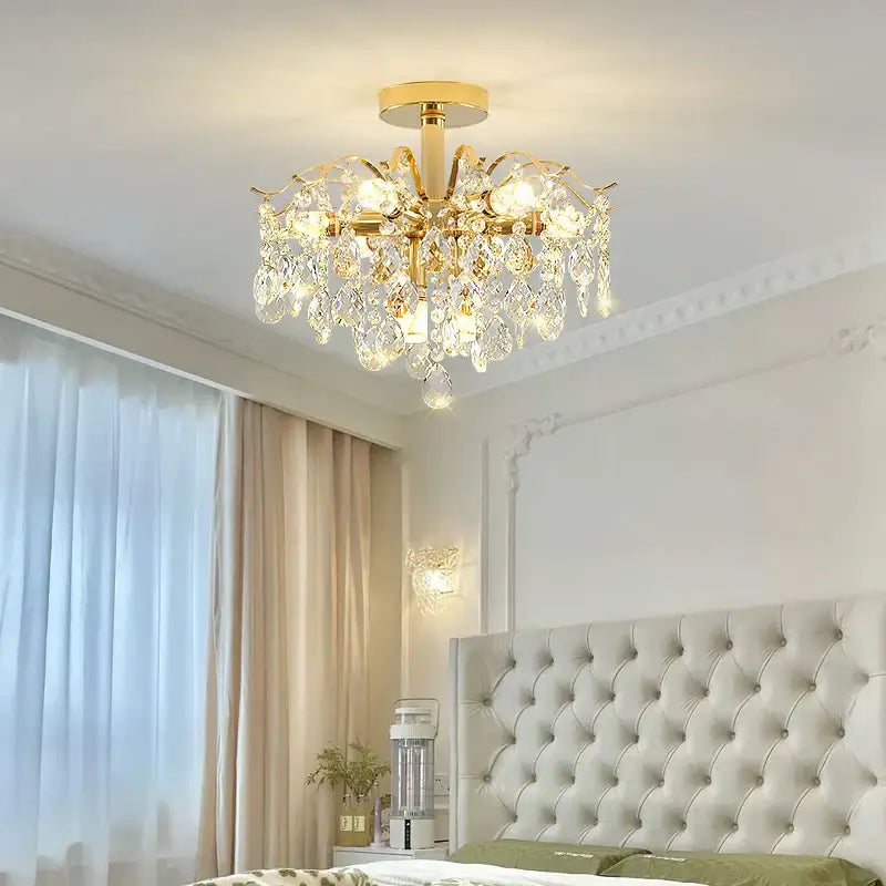 French retro gold decorbites crystal chandelier dining room light