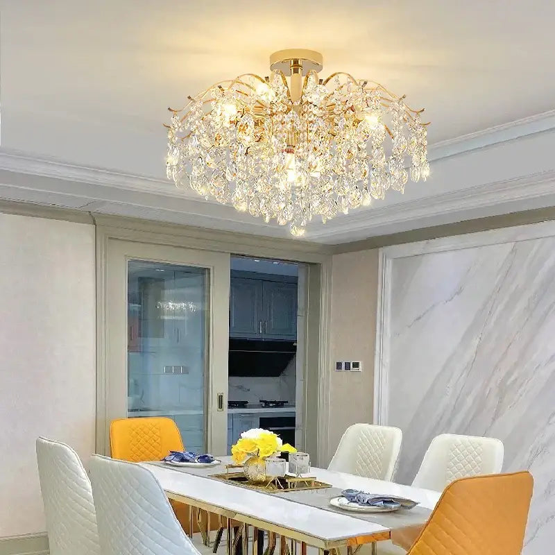French retro gold decorbites crystal chandelier dining room light