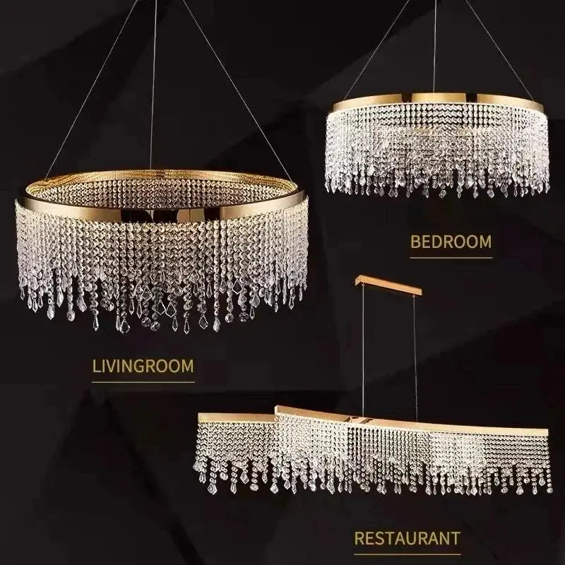 Decorbites crystal chandelier luxury gold tiered dining room light