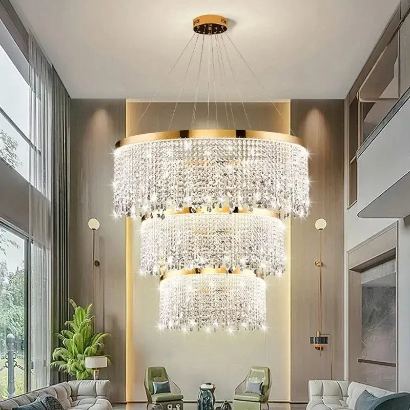 Decorbites crystal chandelier luxury gold tiered dining room light