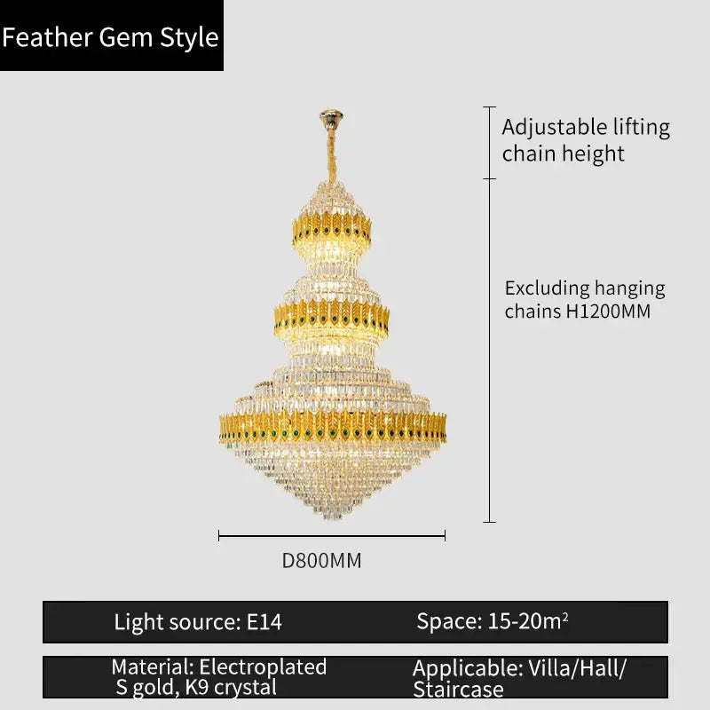 Luxury gold & emerald decorbites crystal chandelier living room light