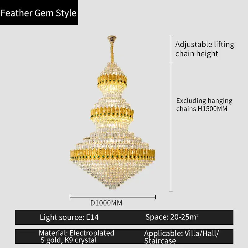 Luxury gold & emerald decorbites crystal chandelier living room light