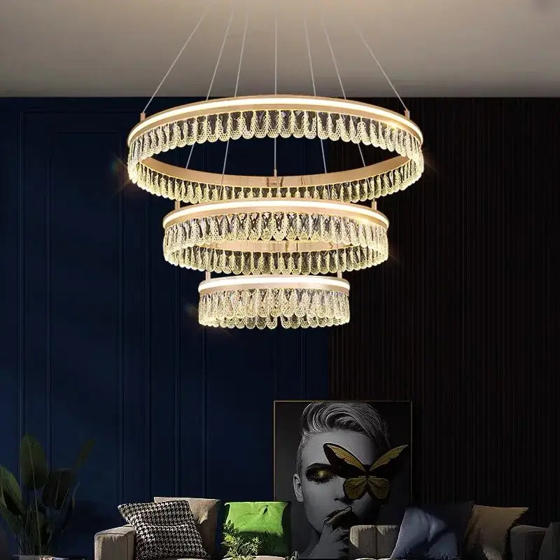 Decorbites crystal chandelier modern gold tiered light for living room