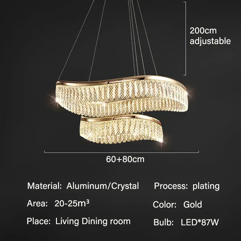 Decorbites crystal chandelier modern gold tiered light for living room
