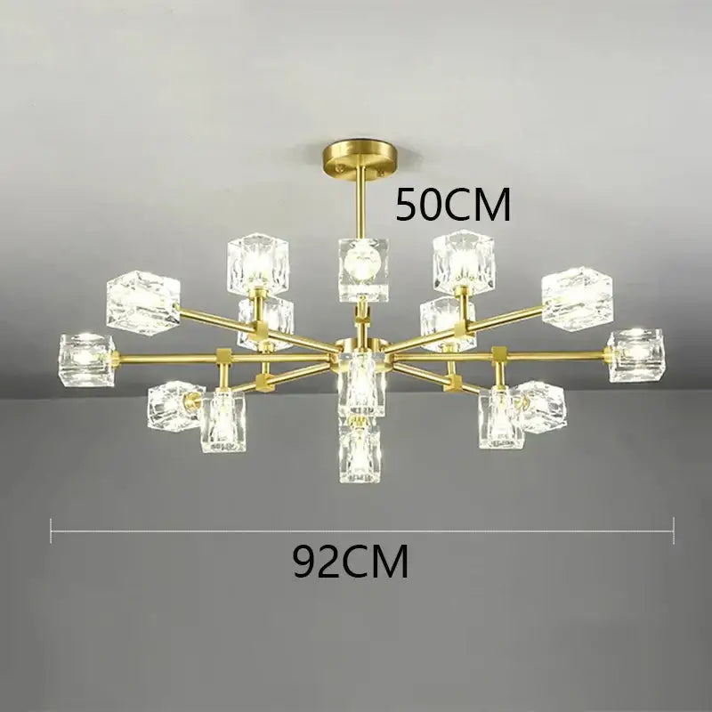 Luxury gold cube crystal chandelier living room pendant light