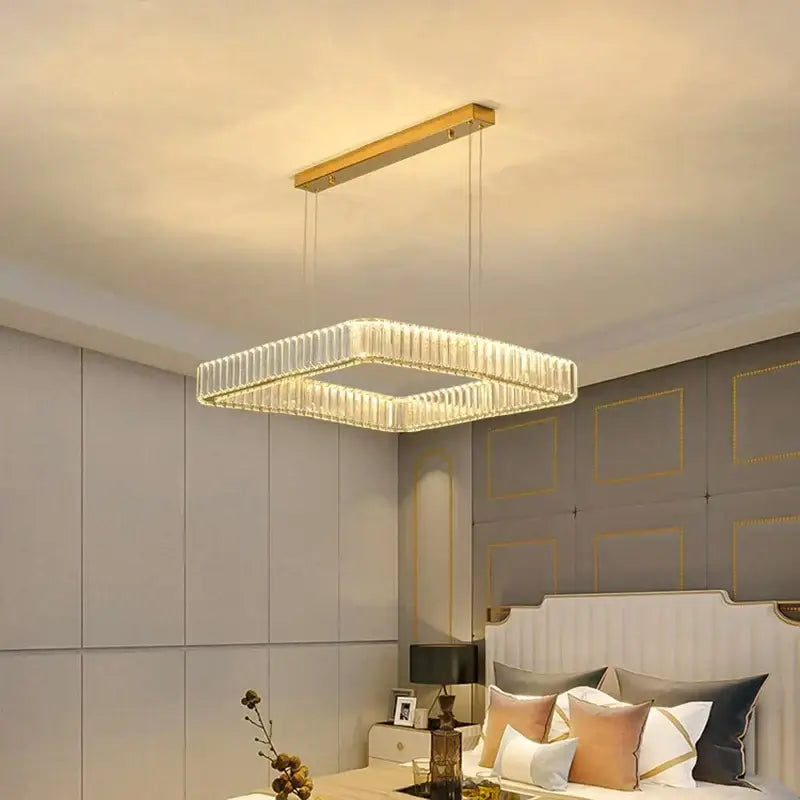 Modern gold rectangular decorbites crystal chandelier living room light