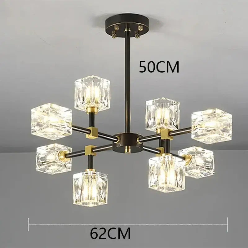 Luxury gold cube crystal chandelier living room pendant light