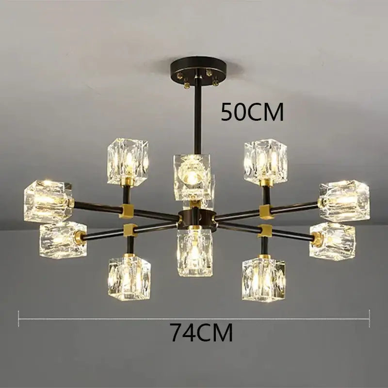 Luxury gold cube crystal chandelier living room pendant light