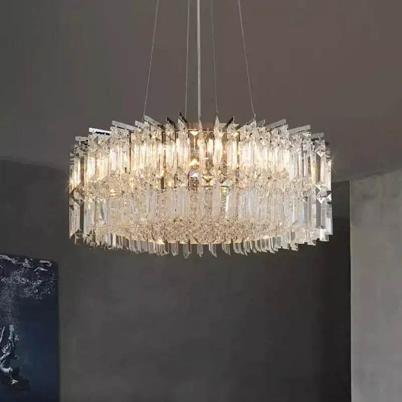 Modern tiered rectangular crystal chandelier living room pendant light