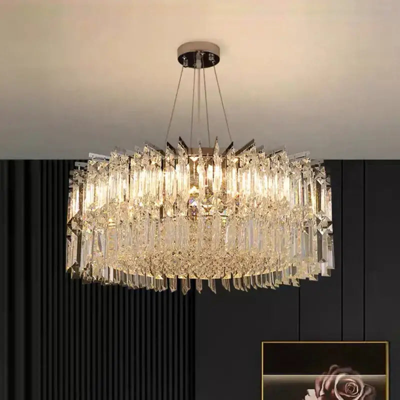 Modern tiered rectangular crystal chandelier living room pendant light