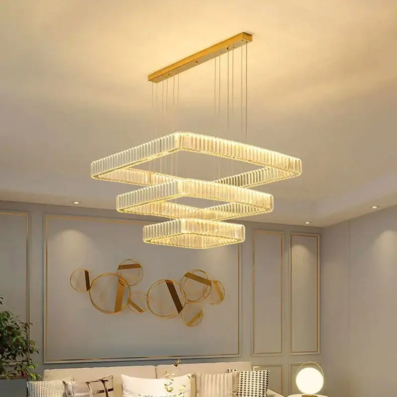 Modern gold rectangular decorbites crystal chandelier living room light
