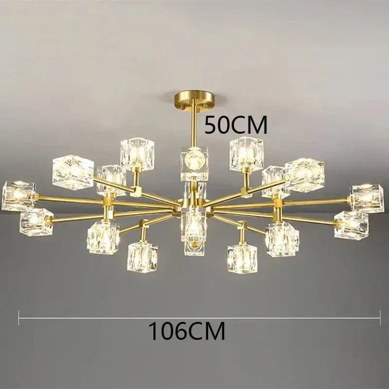 Luxury gold cube crystal chandelier living room pendant light