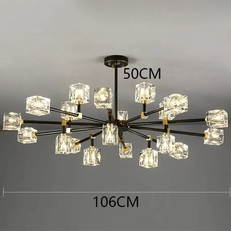 Luxury gold cube crystal chandelier living room pendant light