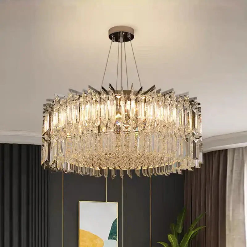 Modern tiered rectangular crystal chandelier living room pendant light