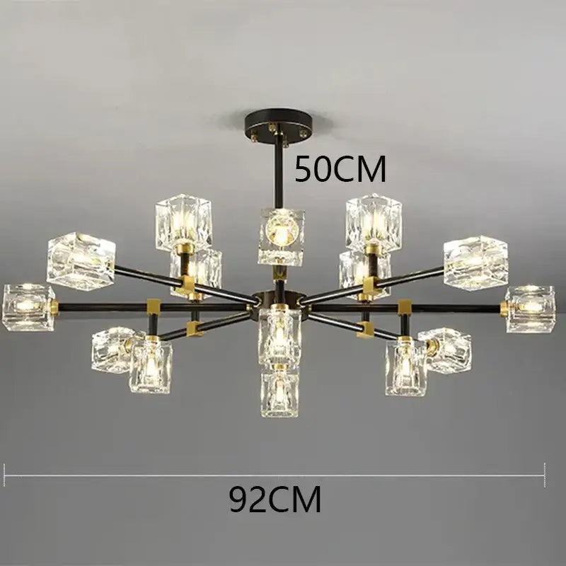 Luxury gold cube crystal chandelier living room pendant light