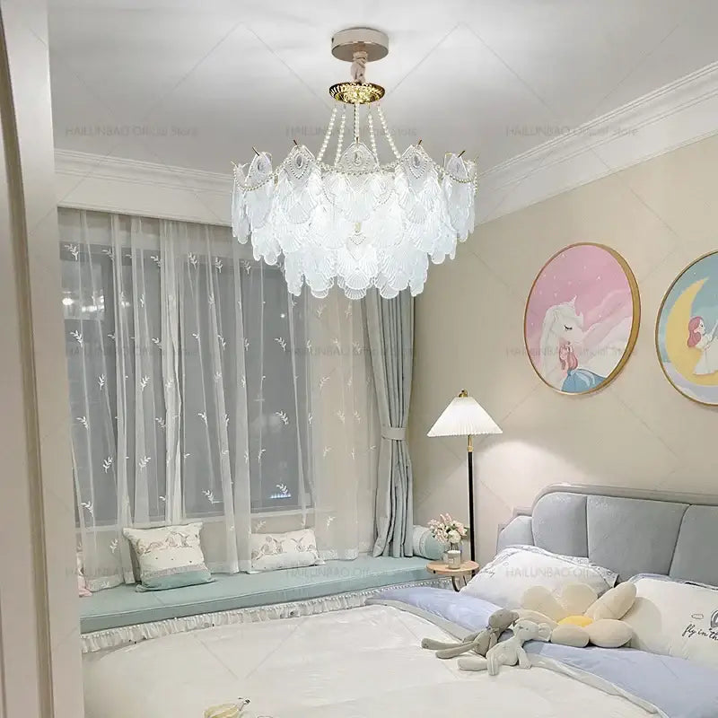 Elegant white and gold crystal chandelier living room light