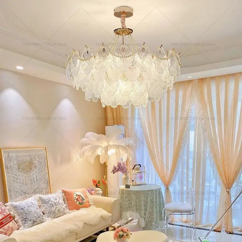 Elegant white and gold crystal chandelier living room light