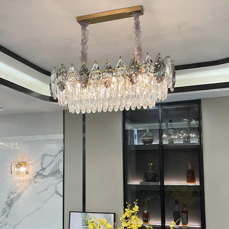 Luxury gold and gray crystal chandelier living room lighting