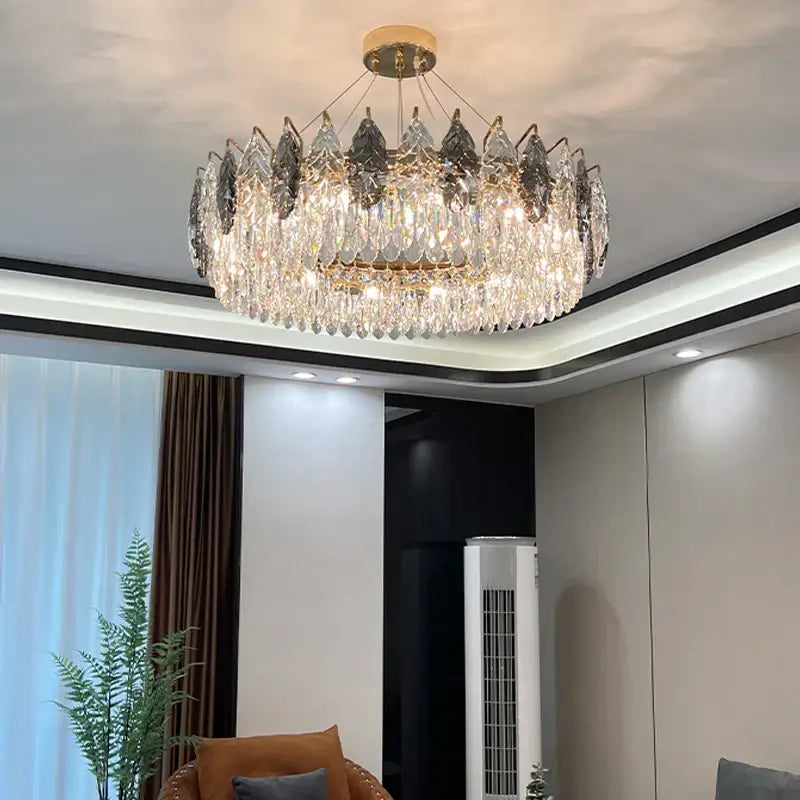 Luxury gold and gray crystal chandelier living room lighting