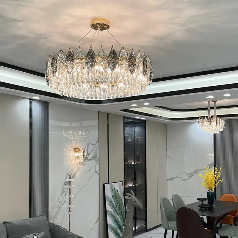 Luxury gold and gray crystal chandelier living room lighting
