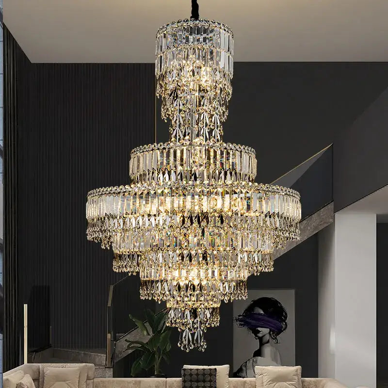 Modern luxury multi tiered crystal chandelier living room lighting