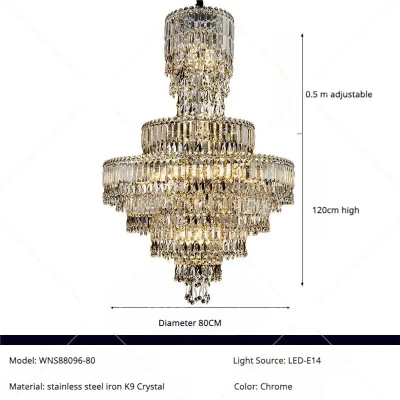 Modern luxury multi tiered crystal chandelier living room lighting