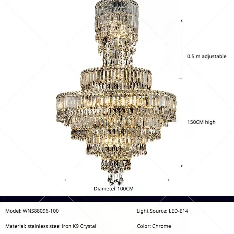 Modern luxury multi tiered crystal chandelier living room lighting