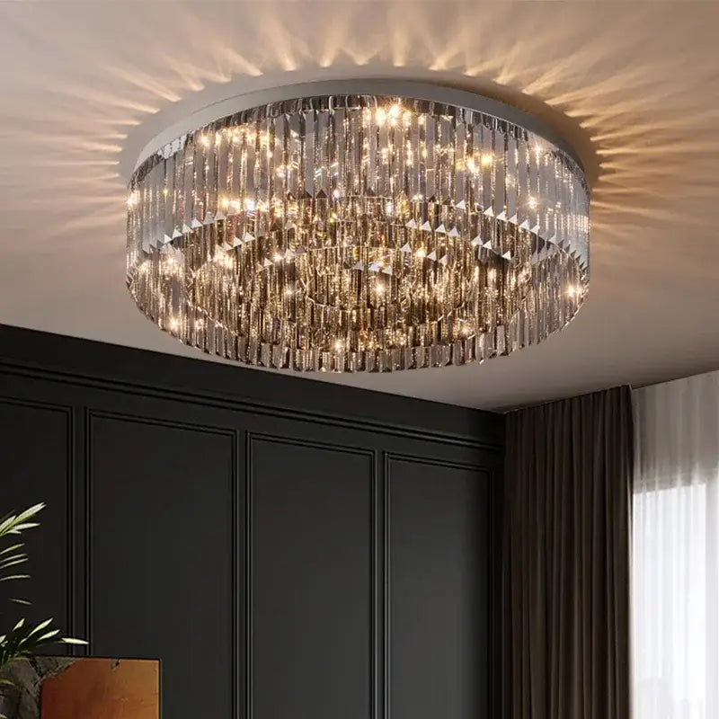 Luxury tiered chrome decorbites crystal chandelier for living room