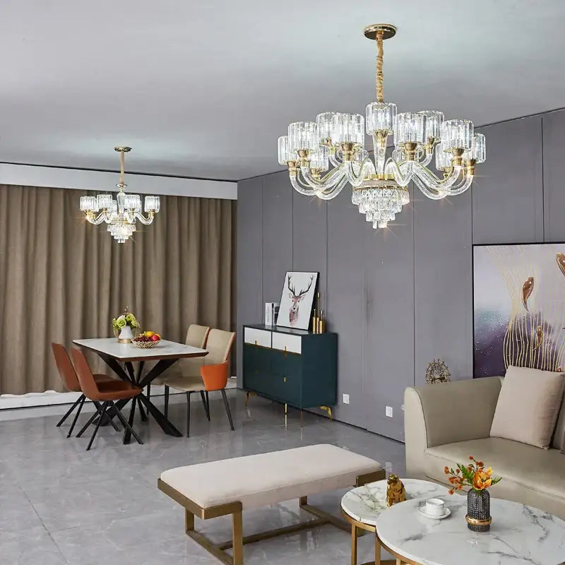 Decorbites crystal chandelier gold glass prism lamp for living room