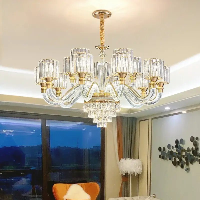 Decorbites crystal chandelier gold glass prism lamp for living room