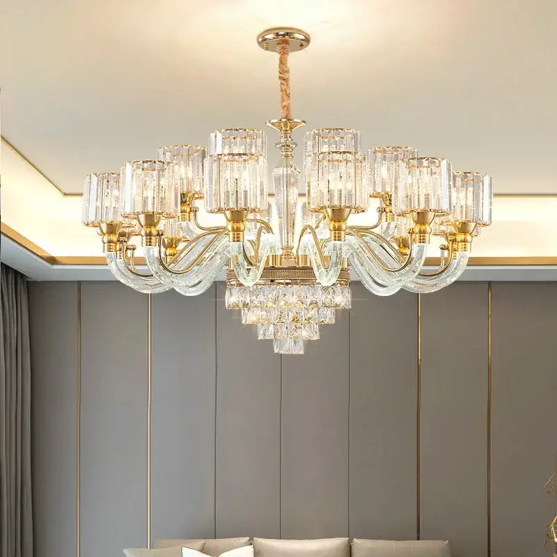 Decorbites crystal chandelier gold glass prism lamp for living room