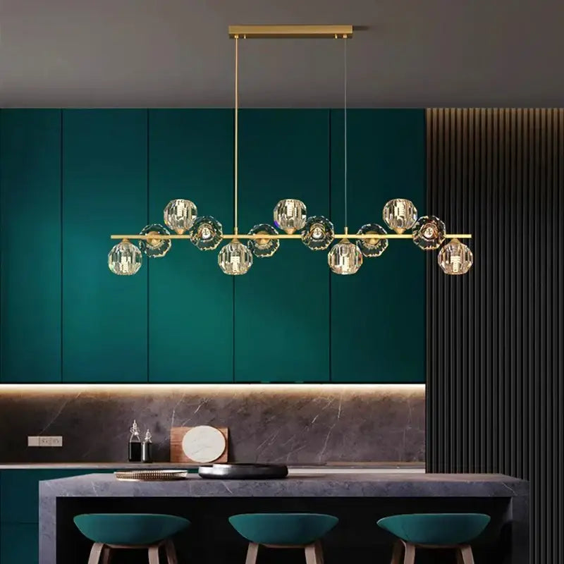 Modern gold crystal chandelier dining room glass bulb pendant light