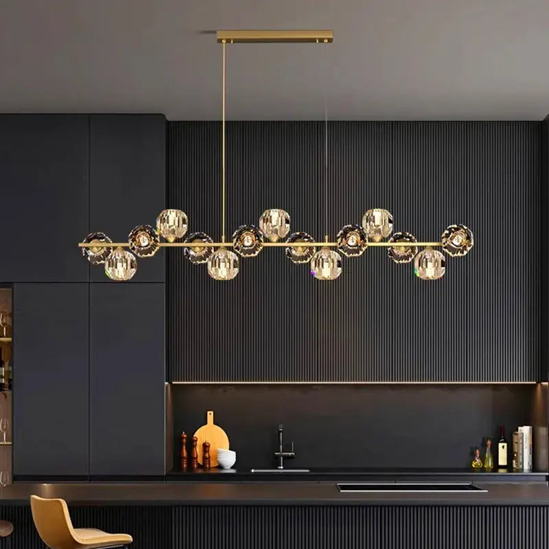 Modern gold crystal chandelier dining room glass bulb pendant light