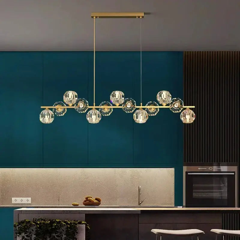 Modern gold crystal chandelier dining room glass bulb pendant light